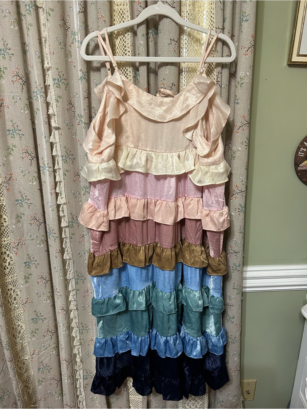 Collection by Cezele Rainbow Tiered Ruffle Maxi Dress NWT Size Large Fairycore